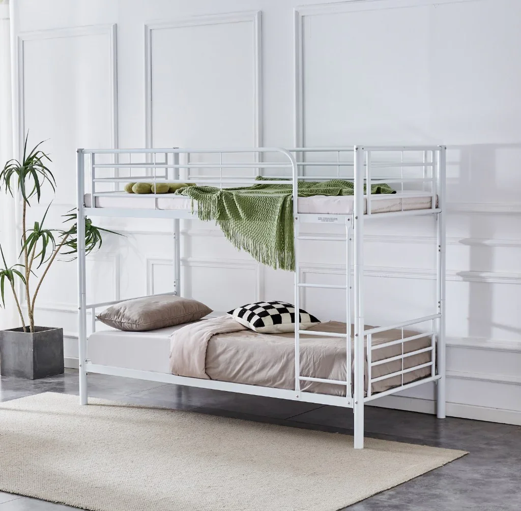VI Tiamo Metal Frame Single Over Single Bunk Bed - White & Black