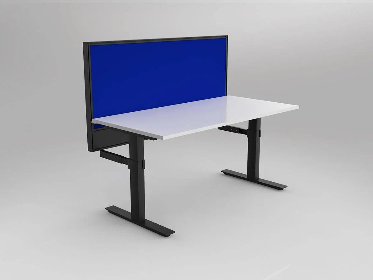 OL Agile Single Desk with Hung Screen – Black Frame – Blue Screen