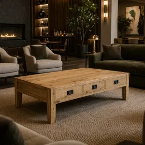 MF Solid Oak Timber 3 Drawer 2 way Coffee Table thumbnail 3