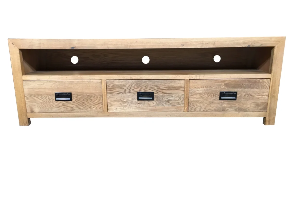 MF Solid Oak Timber 3-Drawer Entertainment Unit