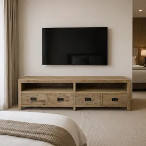 MF Solid Oak Timber 4 Drawer Entertainment Unit thumbnail 4
