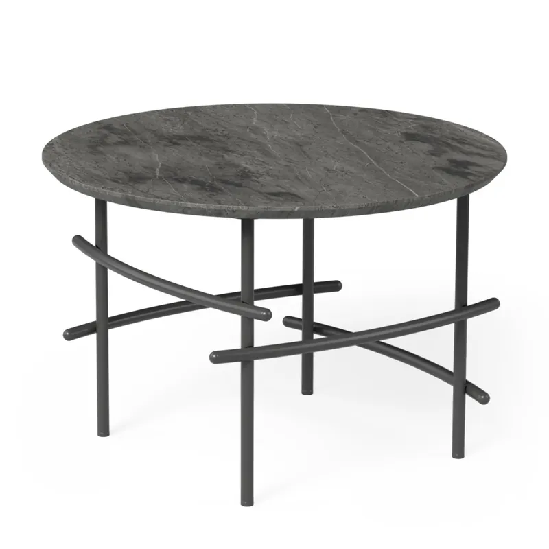 OL Arcos Marble Top Black Metal Base Round Coffee Table