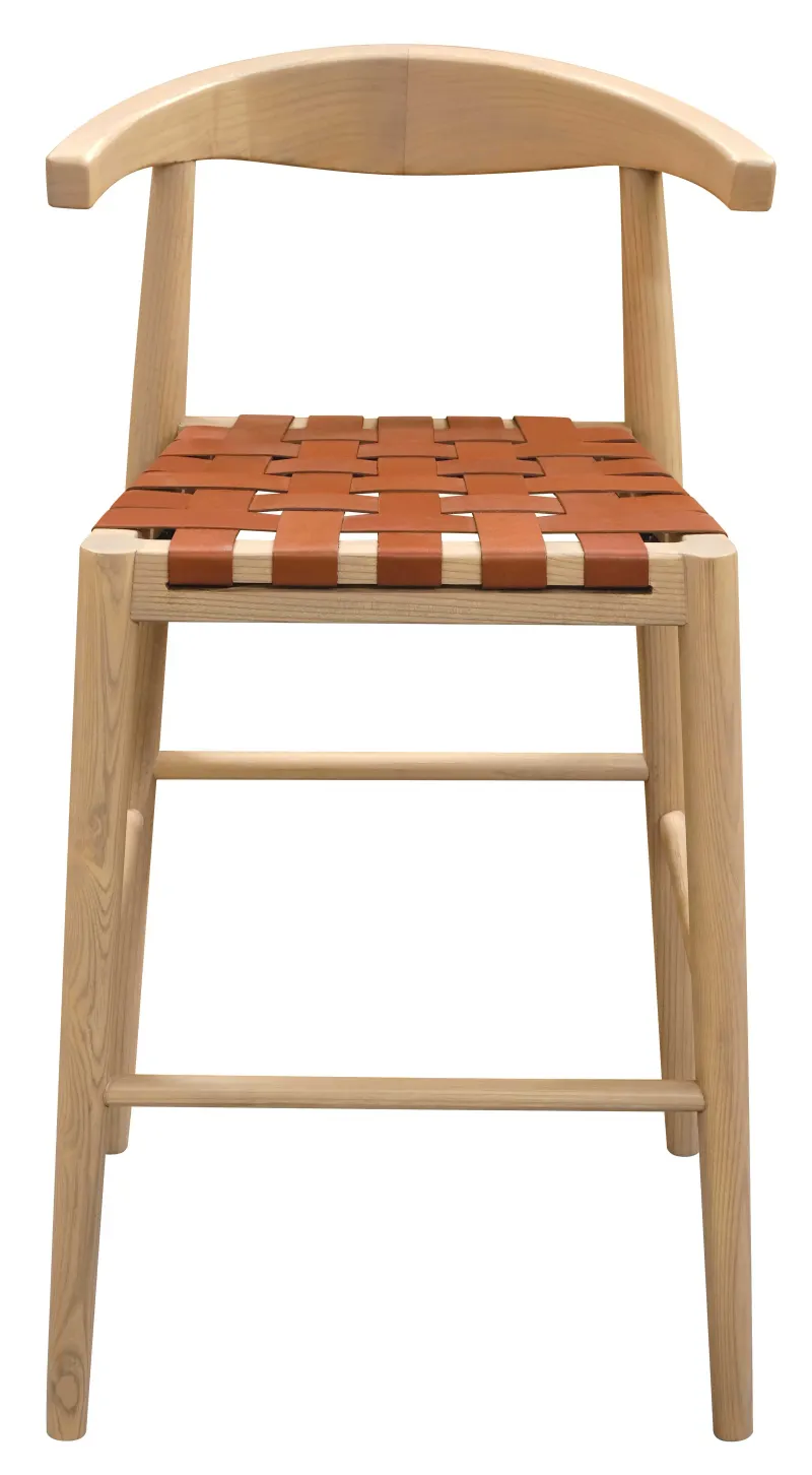 CT Elliot Genuine Leather Seat Timber Base Barstool - Set of 2