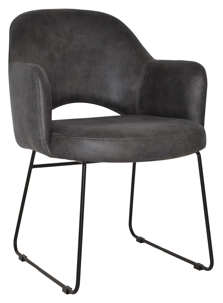 EZ Albury Black Metal Sled Base Upholstered Hospitality Dining Armchair