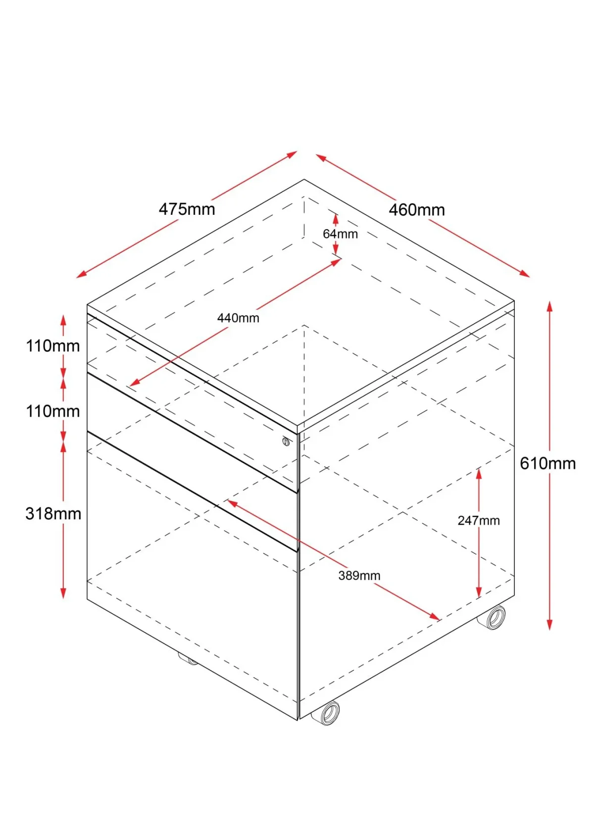 RL Go Steel 3 Drawer Mobile Pedestal