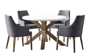 VI LIberty Concrete Top Timber Base Round Dining Table 4 Chair Set thumbnail 1