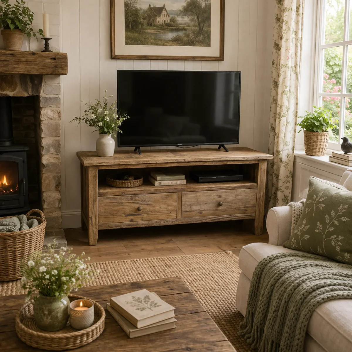 MF Parquetry Recycled Elm Timber 2 Drawer TV Unit