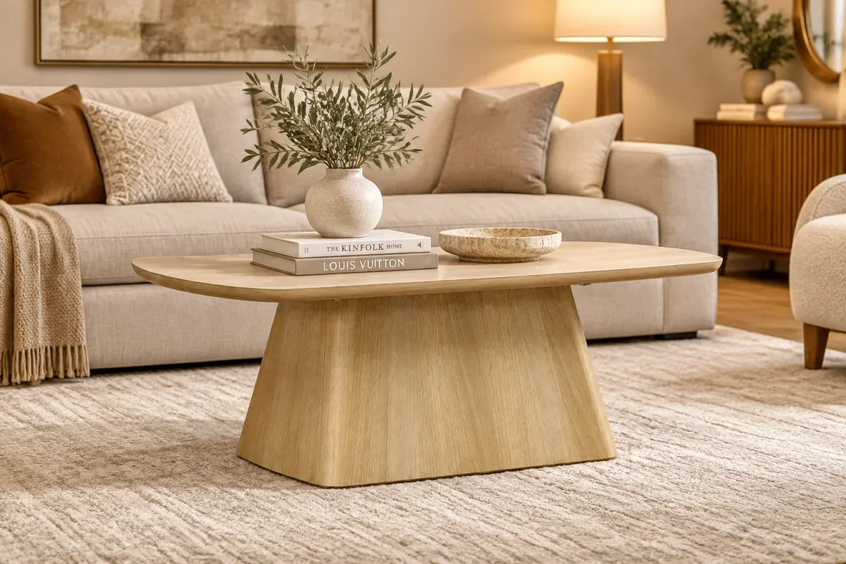 MD Elegant Solid Timber Base Natural Stone Top Coffee Table