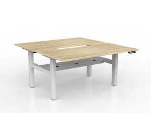 OL Agile 2 Column Electric Height Adjustable Shared Desk Oak Top White Frame thumbnail 1