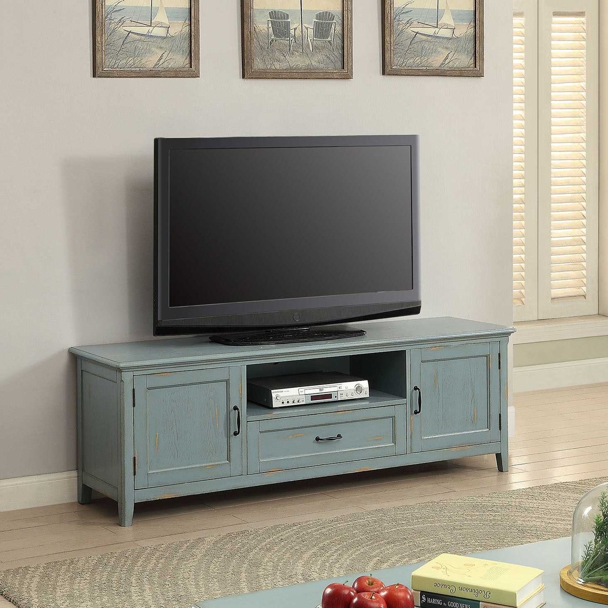 TJ Amelia Entertainment TV Low Line Unit Shabby Chic Finish