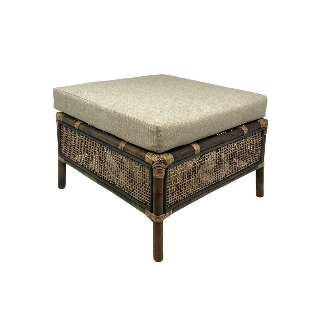 CR Havana Fabric Seat Rattan Ottoman