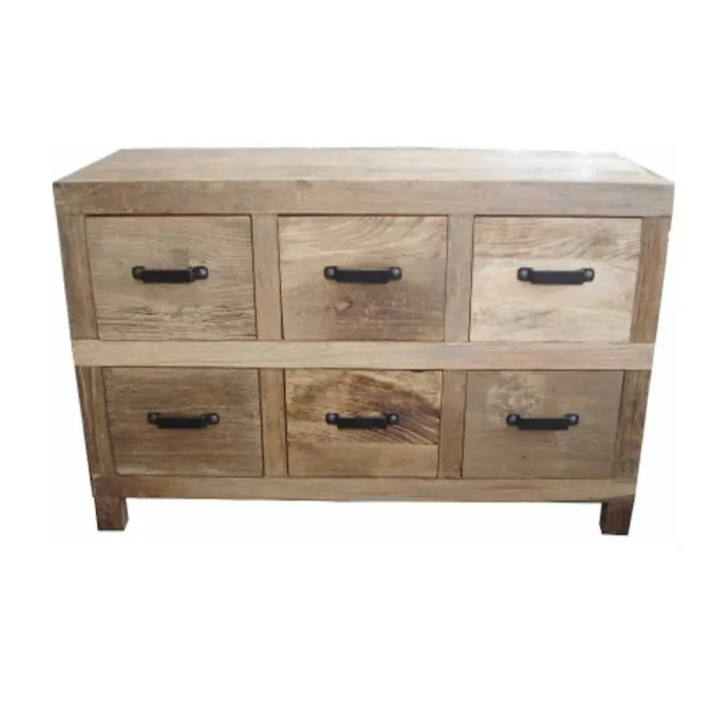 MF Industrial Iron Solid Timber 6 Drawer Sideboard