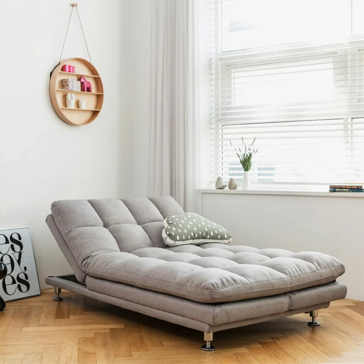 HE Vivin Fabric Upholstered Metal Leg 3 Seater Sofa Bed