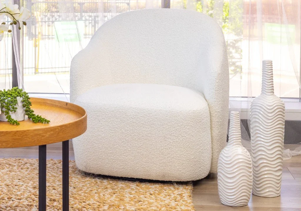 VI Ibiza Fabric Upholstered Swivel Armchair - White & Grey