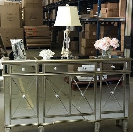 DA Modern Mirrored 4 Door 3 Drawer Sideboard