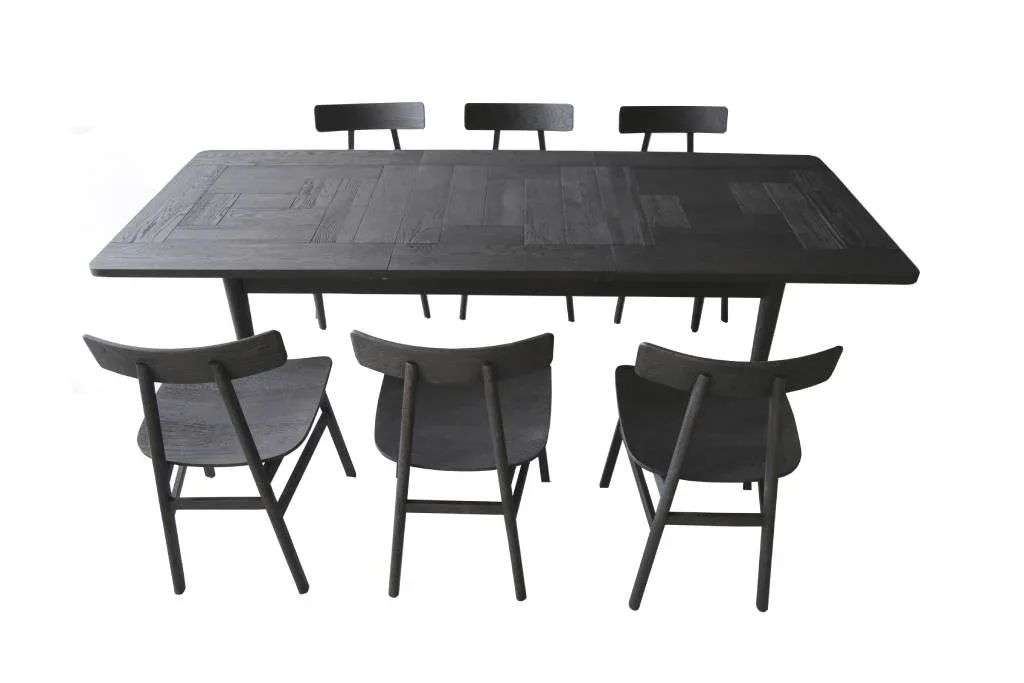 VI Patchwood Timber Framed Extendable Dining Table with 6 Chairs Set