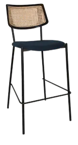 EZ Texas Black Metal Leg Barstool with Rattan Back - Black thumbnail 5