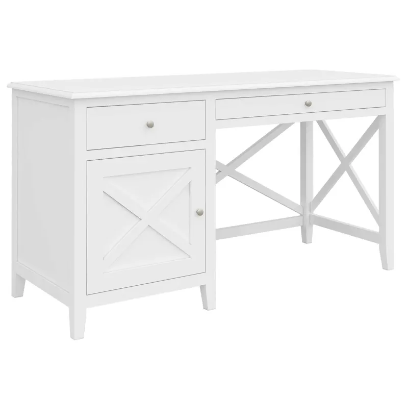 Hamilton Student Desk with 1 Door and 2 Drawers, White Acacia