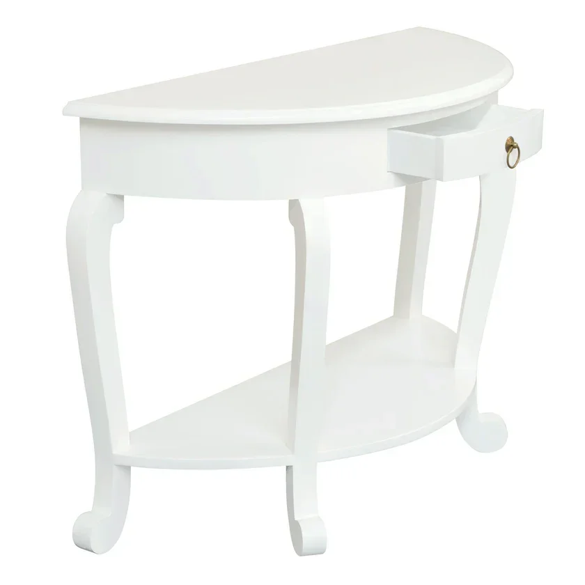 CT Cabriol Leg Solid Timber 1 Drawer Half Round Sofa Table