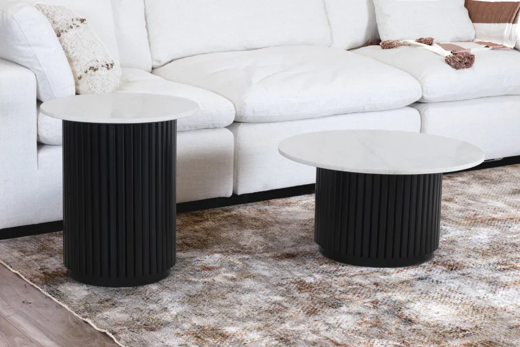 VI Nile Timber Base Marble Top Round Side Table