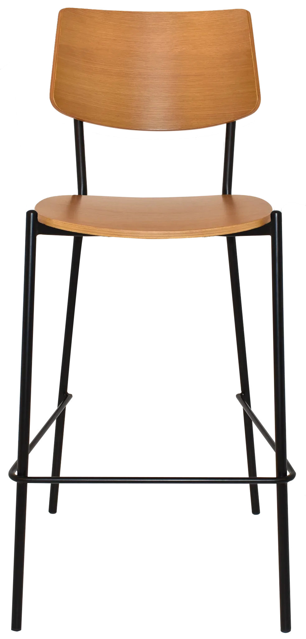 EZ Texas Black Metal Leg Barstool with Light Oak Veneer Back