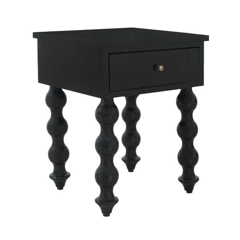 CR Carob Solid Timber Turned Leg 1 Drawer Bedside Table