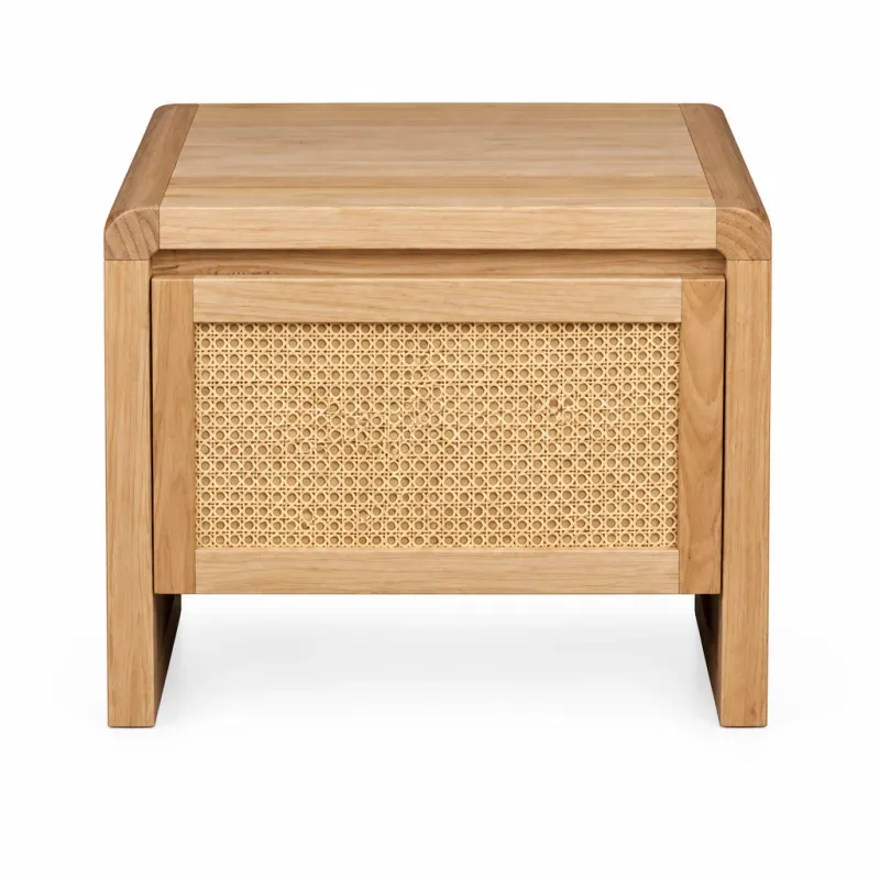 MD Metz Solid Timber Rattan 1 Drawer Lamp Table