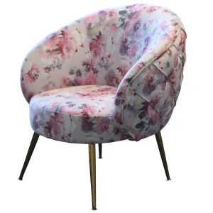 BT York Accent Chair - Diamond Tufted, Blush, Gold & Floral Deluxe Velvet thumbnail 6