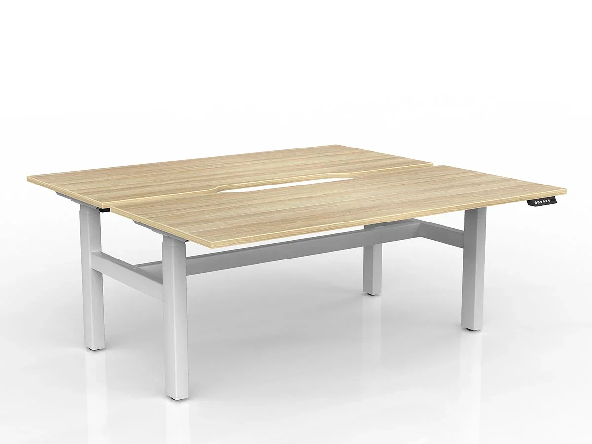 OL Agile 2 Column Electric Height Adjustable Shared Desk Oak Top White Frame