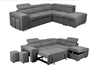 VI Ivanhoe 2 Seater Sofabed 2 x Ottomans with RHF Chaise - Storm thumbnail 1
