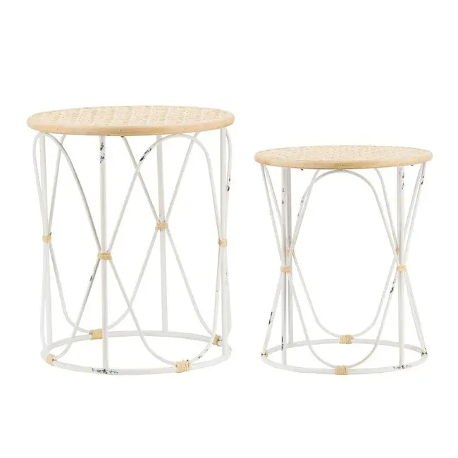 DA Bamboo Weave Top Iron Base Side Table - Set of 2