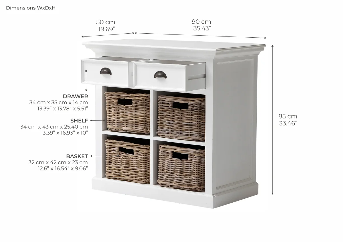 NS Halifax Solid Timber 2 Drawer Buffet with 4 Basket Set