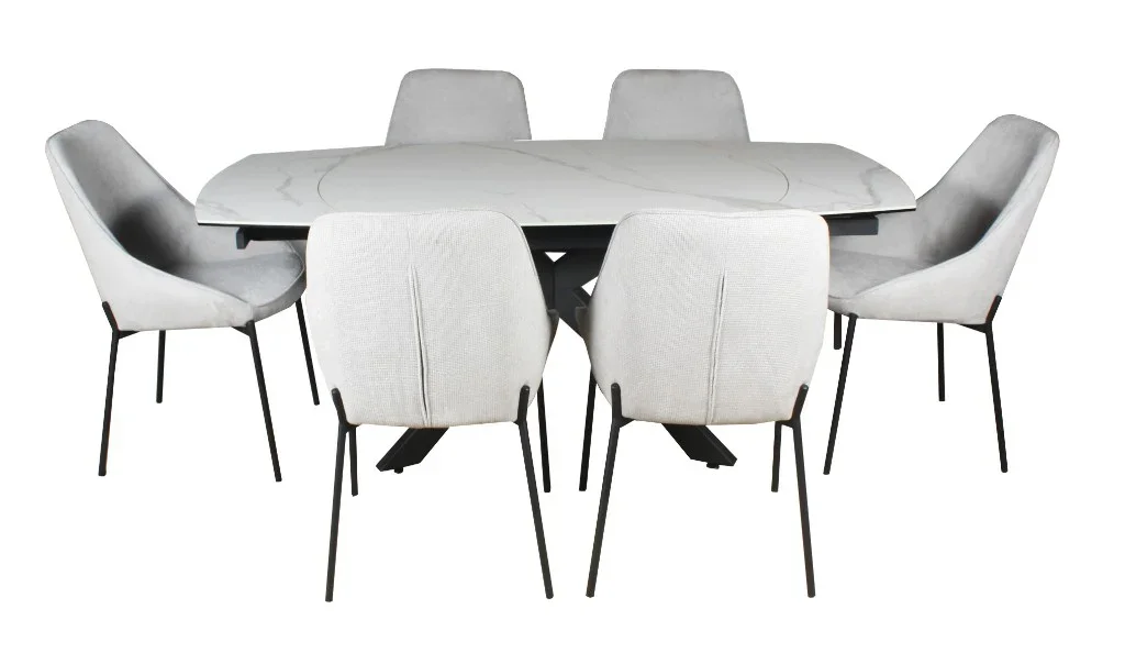 VI Kross Metal Leg Ceramic Top Extandable Dining Table