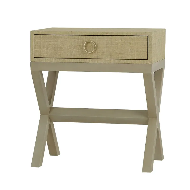 CR Renoir Raffia Wrapped Timber 1 Drawer Bedside