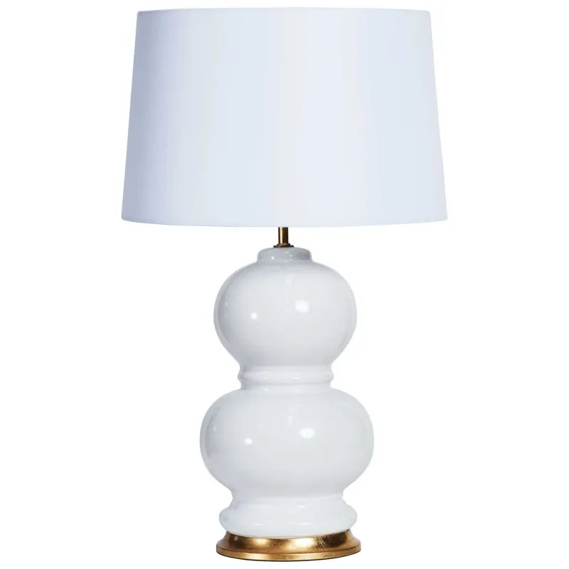 SH Poise Ceramic Base Table Lamp in White with Gold Base