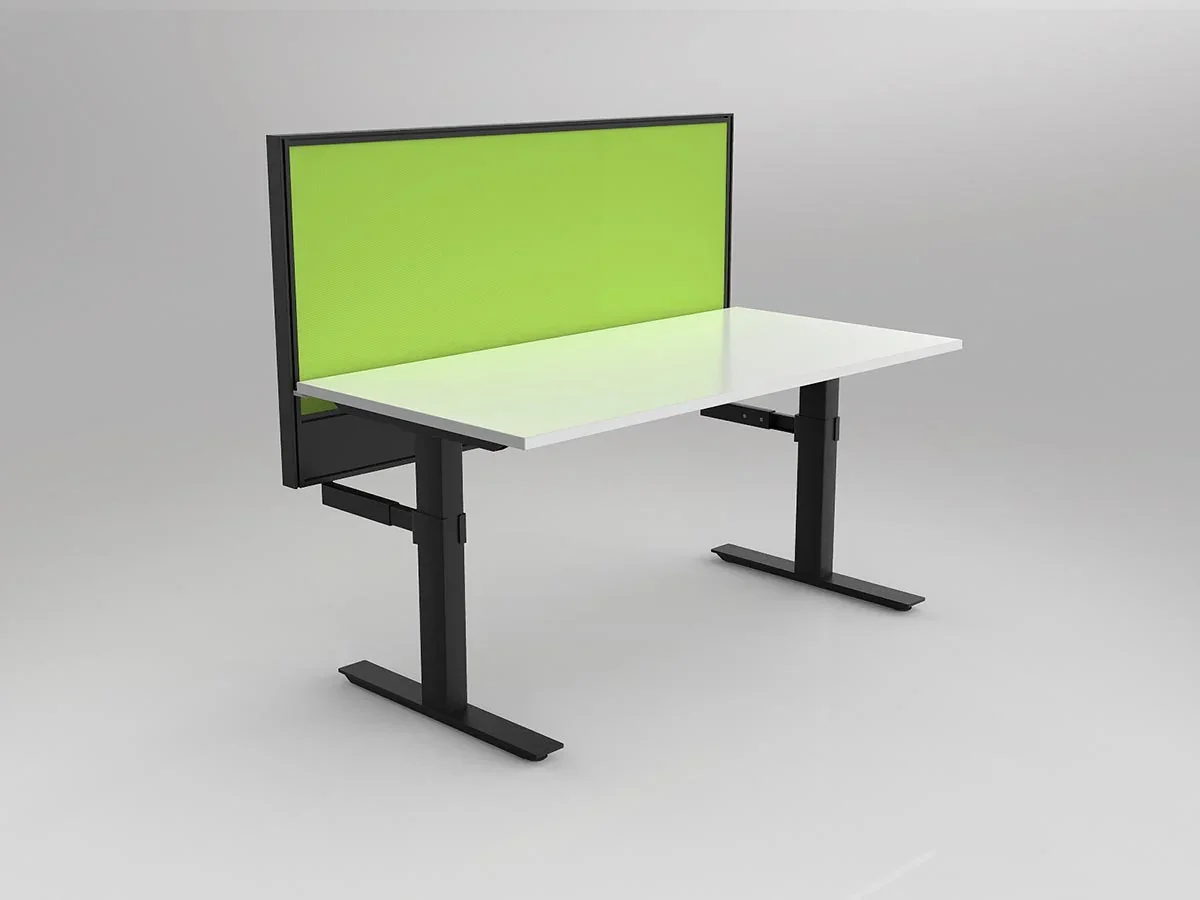 OL Agile Single Desk with Hung Screen – Black Frame – Green Screen (DRAFT)