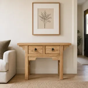 MF Chinese Antique Reproduction Recycled Timber 2 Drawer Hall Table thumbnail 2