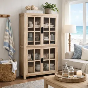 MF Recycled Elm Timber Cabinet with Glass Doors thumbnail 2