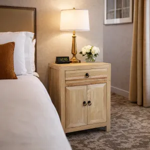 MF Solid Timber 1 Drawer 2 Doors Bedside Cabinet thumbnail 5