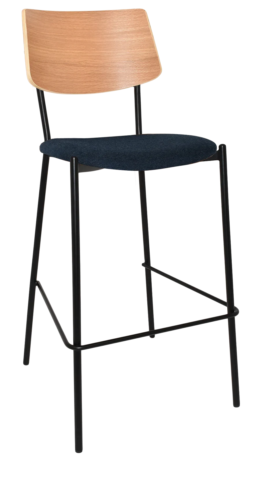 EZ Texas Black Metal Leg Barstool with Natural Veneer Back