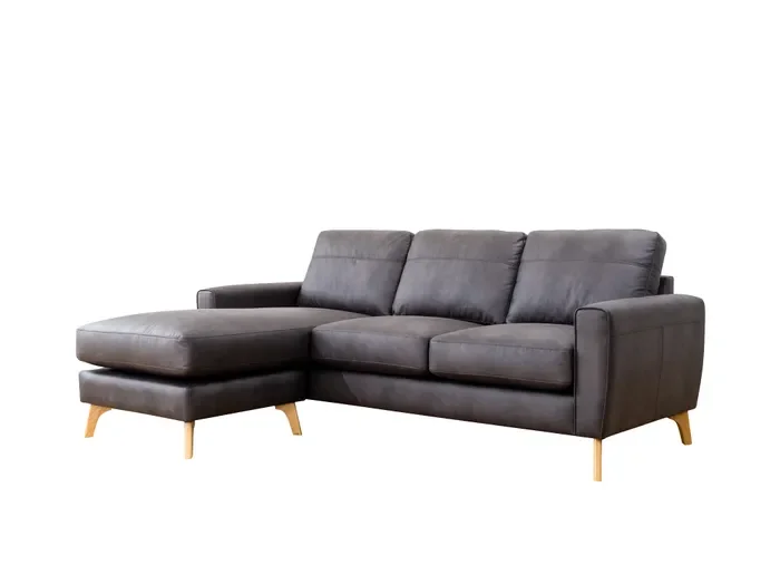 EL Gordon Tan and Steel 3 Seater Chaise Sofa