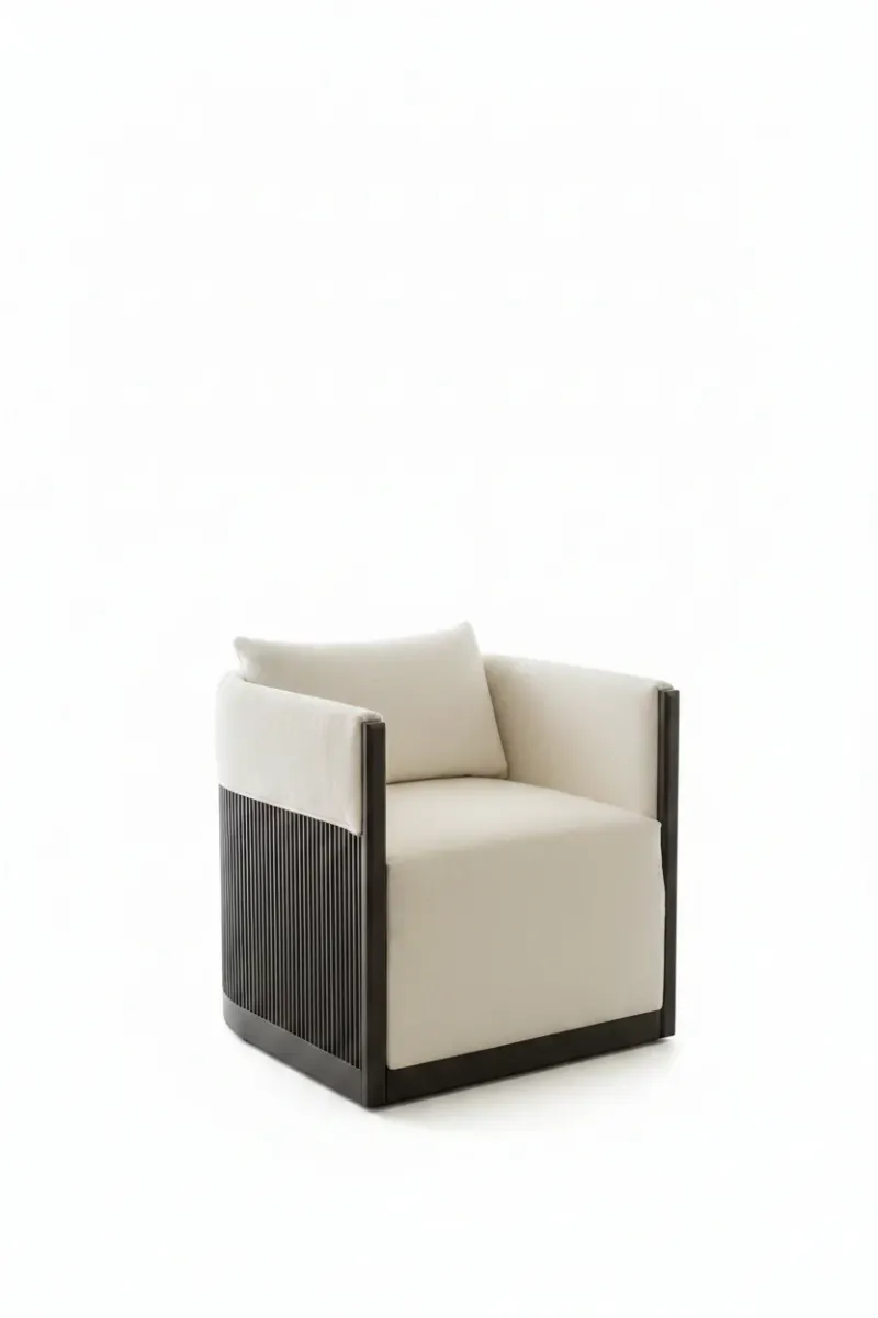 CR Kraton Solid Timber Fabric Upholstered Swivel Armchair