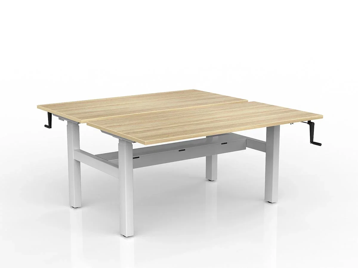 OL Agile Winder Height Adjustable Shared Desk – Oak Top with White Frame