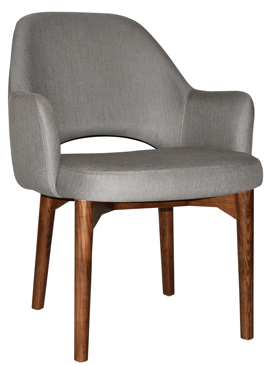 EZ Albury Walnut Stained Timber Frame Upholstered Hospitality Dining Armchair - XL