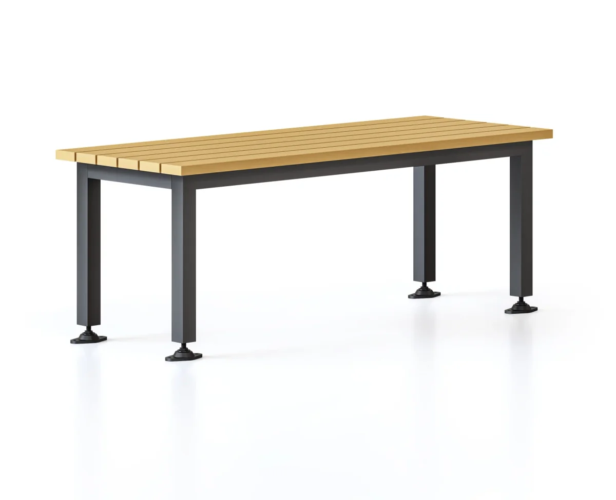 RL Teak Timber Slat Top Metal Leg Bench Seat
