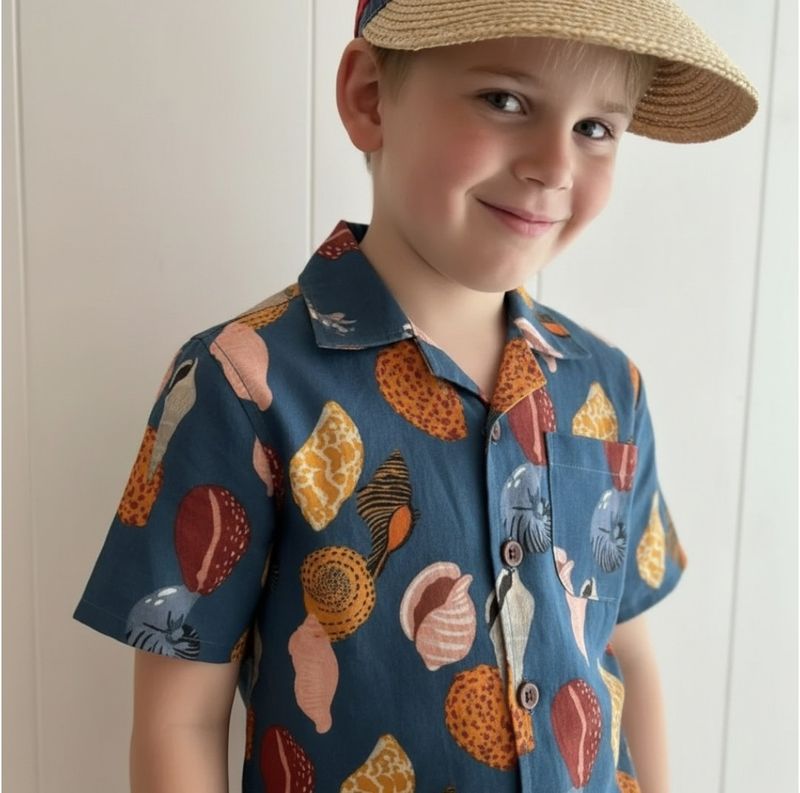 Miramara Designs - Kids Linen Shirt-Blue Shells