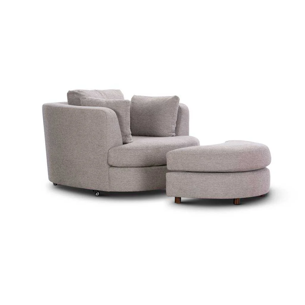 VI Orlando Fabric Upholstered Swivel Chair with Ottoman