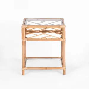 VI Chippendale Rattan with Glass Top & Shelf Bedside Table thumbnail 1