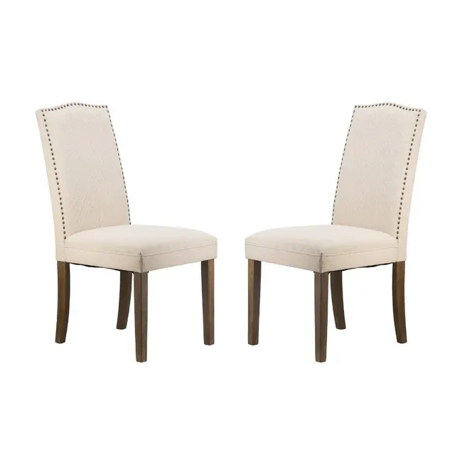 DA Studded Beige Fabric Upholstered Dining Chair Set of 2