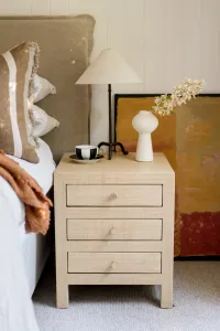 CR Kagu Solid Timber Raffia Finish 3 Drawer Bedside Table thumbnail 2